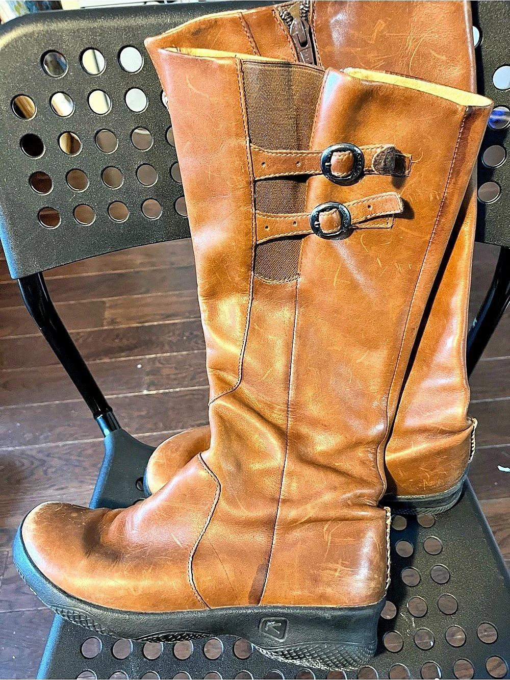 Jambu Leather Tall Heeled Boots Brown & Black US 9.5